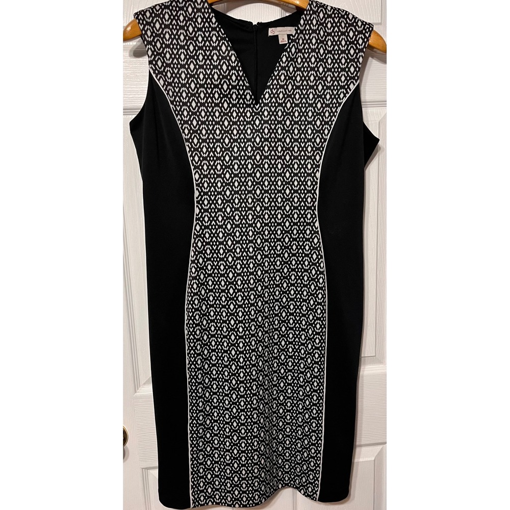 CB Established 1962 Womens Black White Geometric Diamond Sheath Dress Size 16